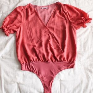 Coral cap sleeve wrap style bodysuit